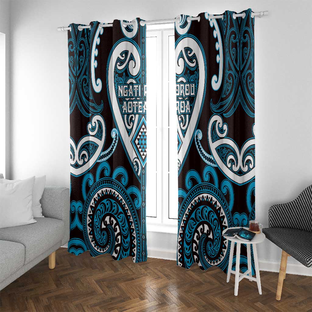 Aotearoa Ngati Porou Window Curtain Maori Tribal Pattern LT05 With Grommets Blue - Polynesian Pride