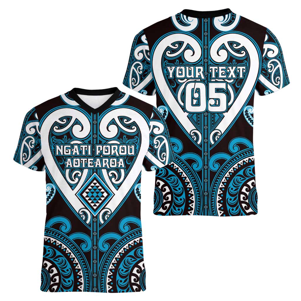 Custom Aotearoa Ngati Porou Women V-Neck T-Shirt Maori Tribal Pattern LT05 - Polynesian Pride
