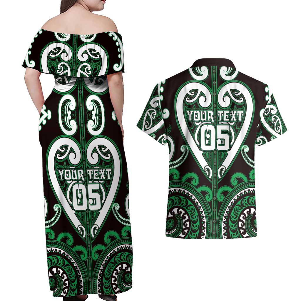Custom Aotearoa Ngai Tahu Couples Matching Off Shoulder Maxi Dress and Hawaiian Shirt Maori Tribal Pattern