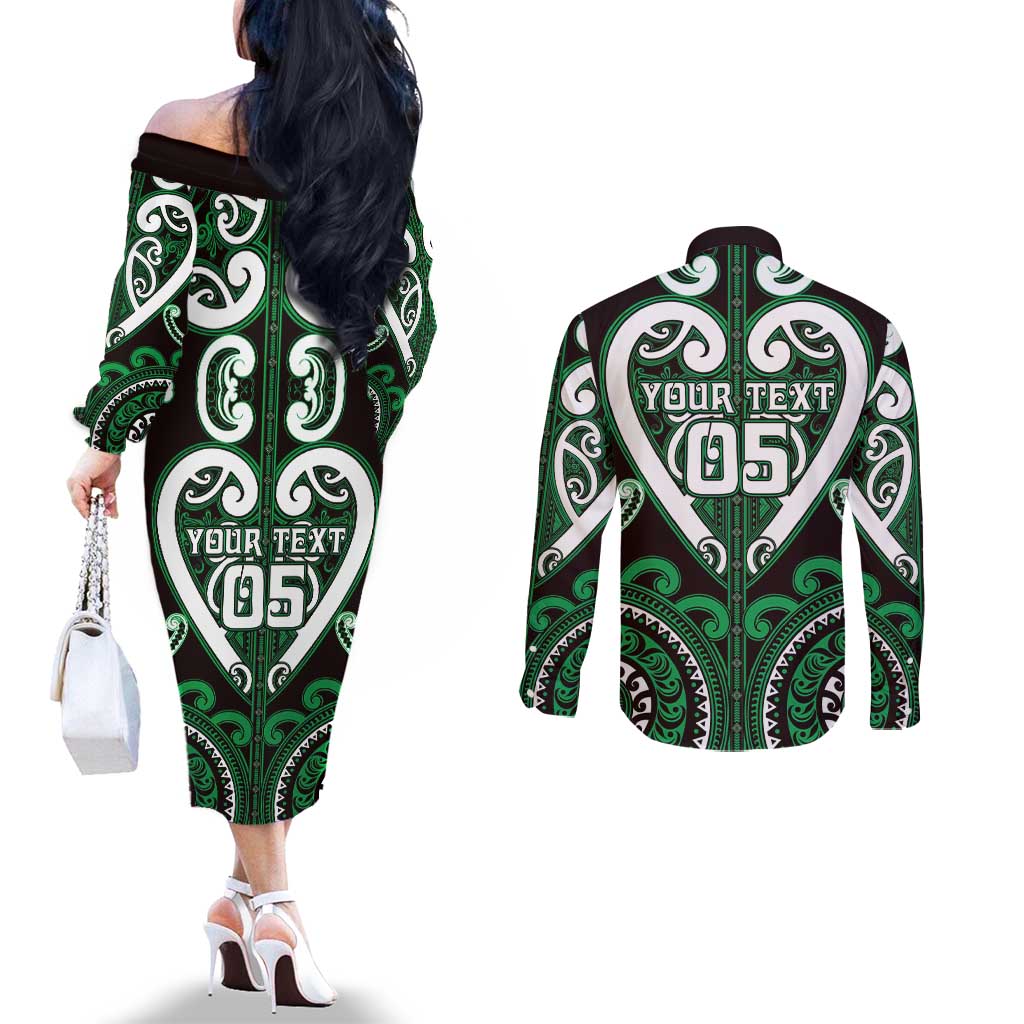 Custom Aotearoa Ngai Tahu Couples Matching Off The Shoulder Long Sleeve Dress and Long Sleeve Button Shirt Maori Tribal Pattern