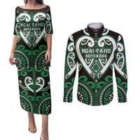 Custom Aotearoa Ngai Tahu Couples Matching Puletasi and Long Sleeve Button Shirt Maori Tribal Pattern