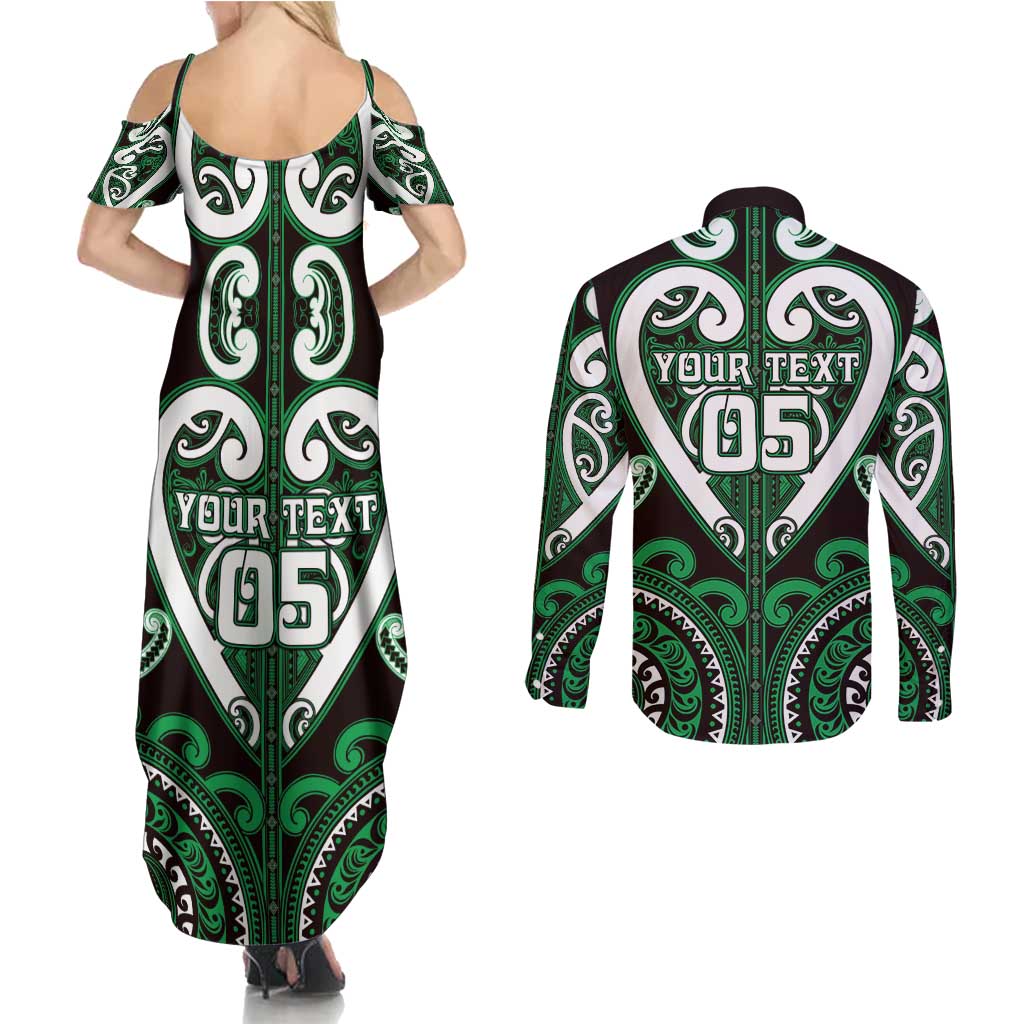 Custom Aotearoa Ngai Tahu Couples Matching Summer Maxi Dress and Long Sleeve Button Shirt Maori Tribal Pattern