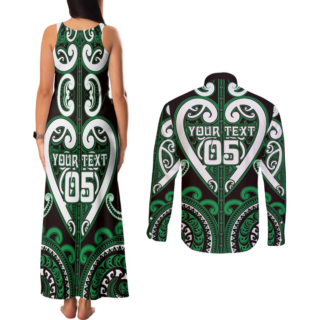 Custom Aotearoa Ngai Tahu Couples Matching Tank Maxi Dress and Long Sleeve Button Shirt Maori Tribal Pattern
