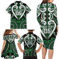 Custom Aotearoa Ngai Tahu Family Matching Long Sleeve Bodycon Dress and Hawaiian Shirt Maori Tribal Pattern