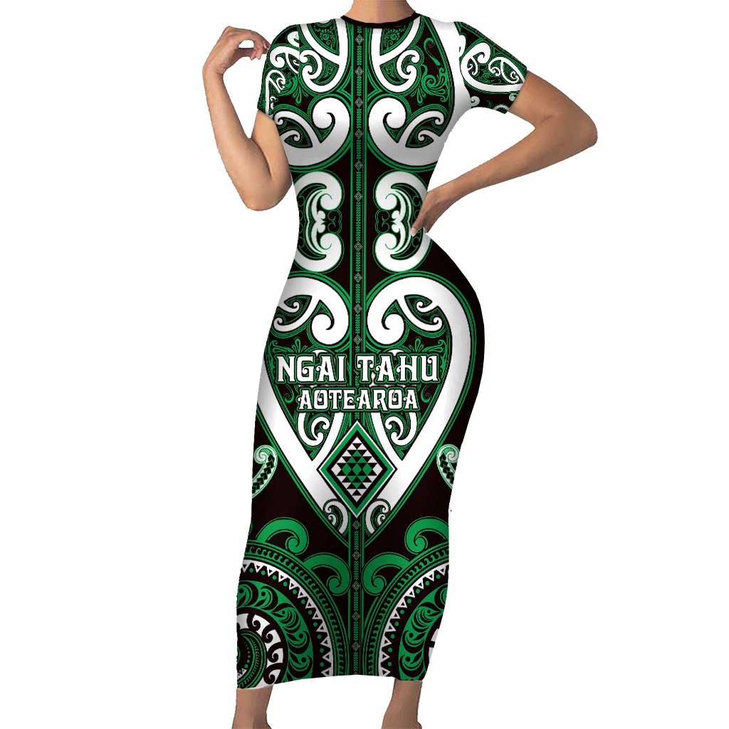 Custom Aotearoa Ngai Tahu Family Matching Short Sleeve Bodycon Dress and Hawaiian Shirt Maori Tribal Pattern