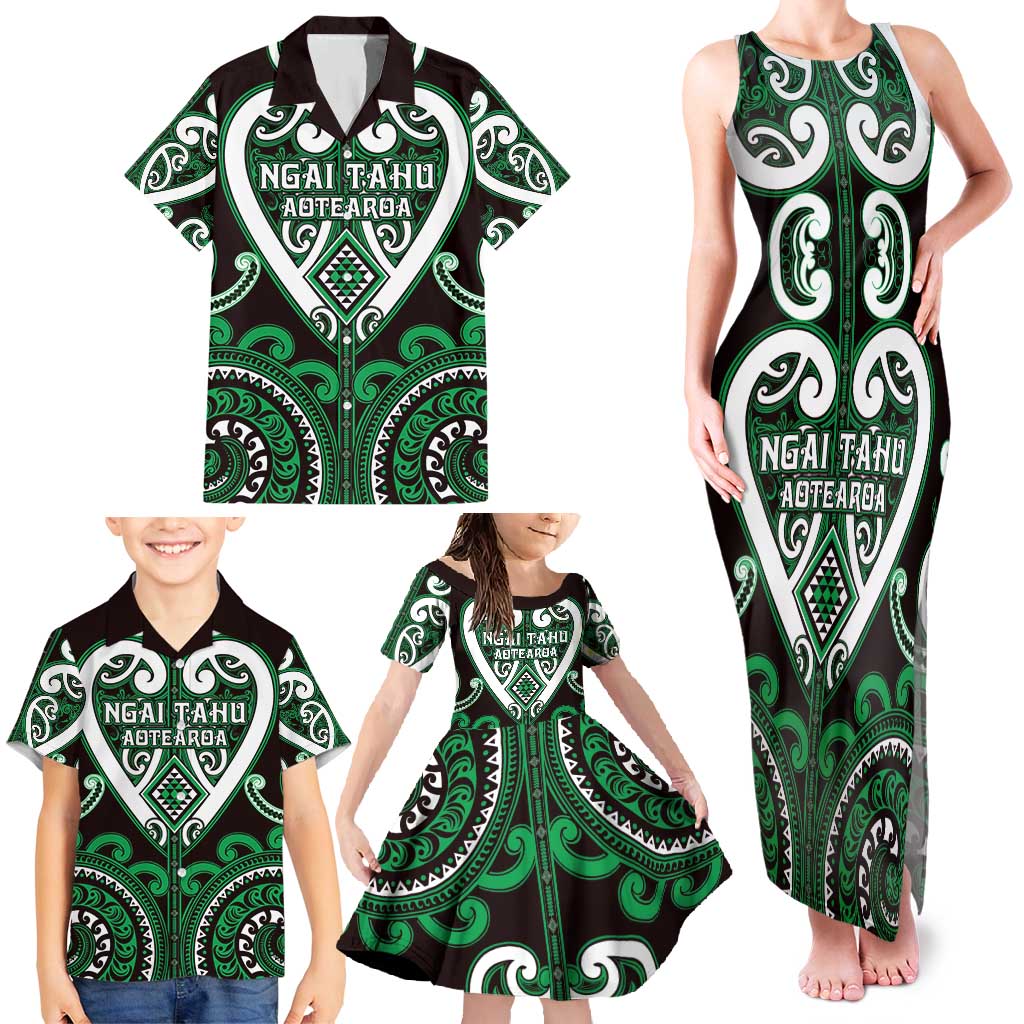 Custom Aotearoa Ngai Tahu Family Matching Tank Maxi Dress and Hawaiian Shirt Maori Tribal Pattern