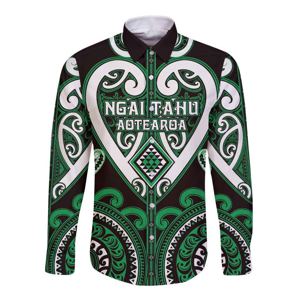 Custom Aotearoa Ngai Tahu Long Sleeve Button Shirt Maori Tribal Pattern