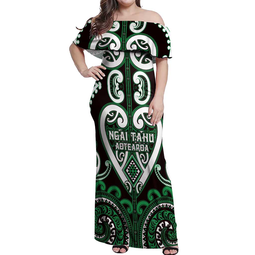 Custom Aotearoa Ngai Tahu Off Shoulder Maxi Dress Maori Tribal Pattern