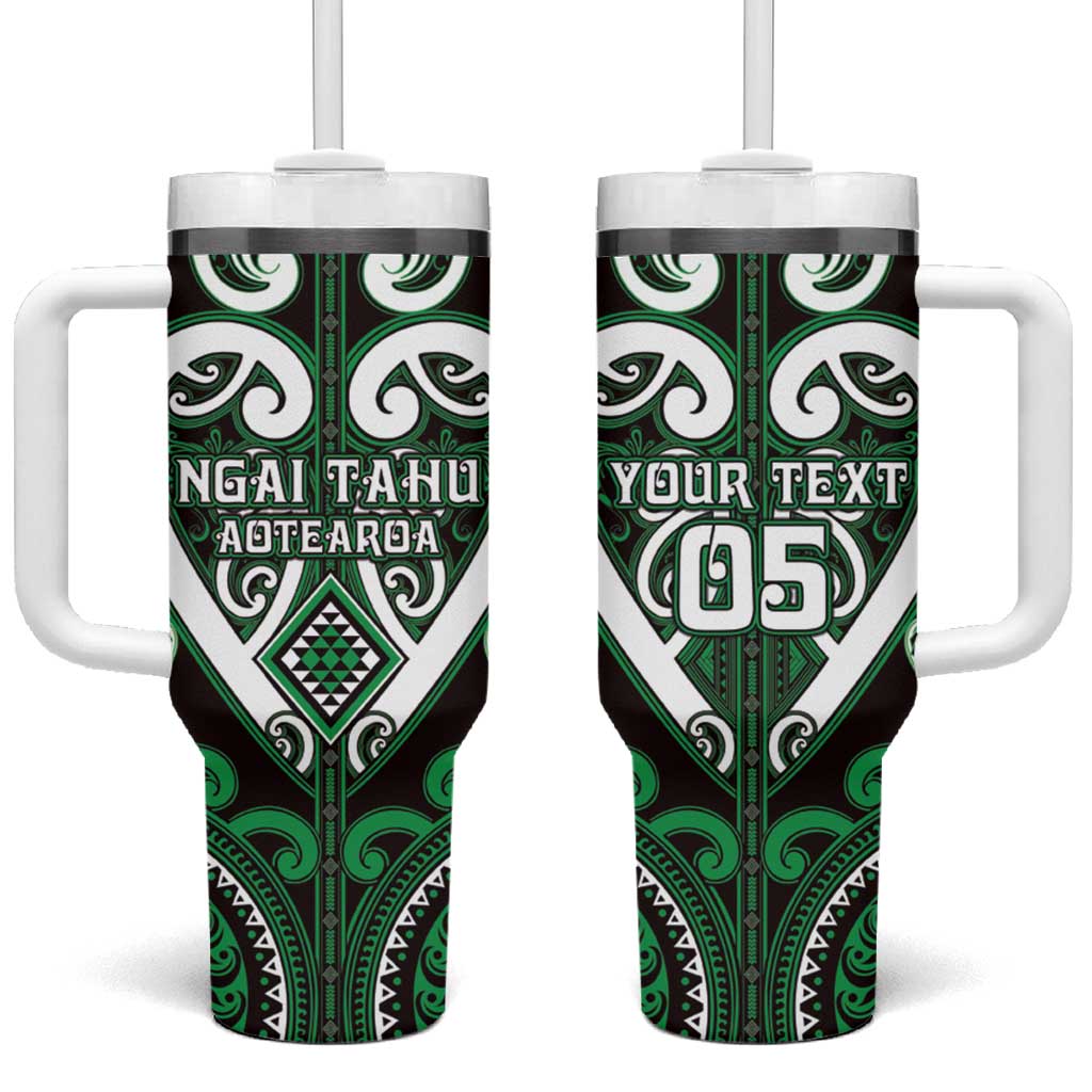 Custom Aotearoa Ngai Tahu Tumbler With Handle Maori Tribal Pattern LT05 One Size: 40 oz Green - Polynesian Pride