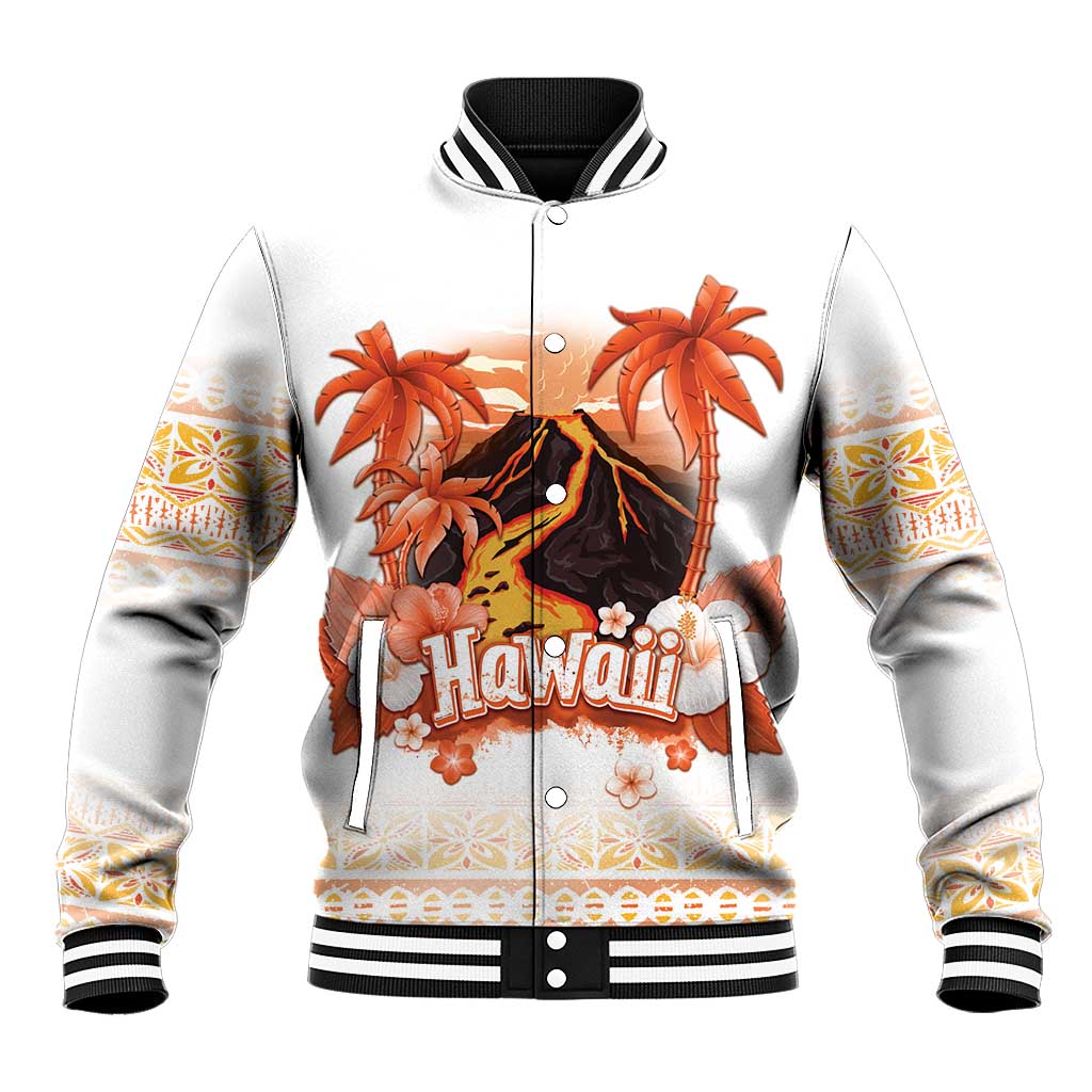 Hawaiian Volcano Lava Flow Baseball Jacket With Hawaiian Tapa Pattern