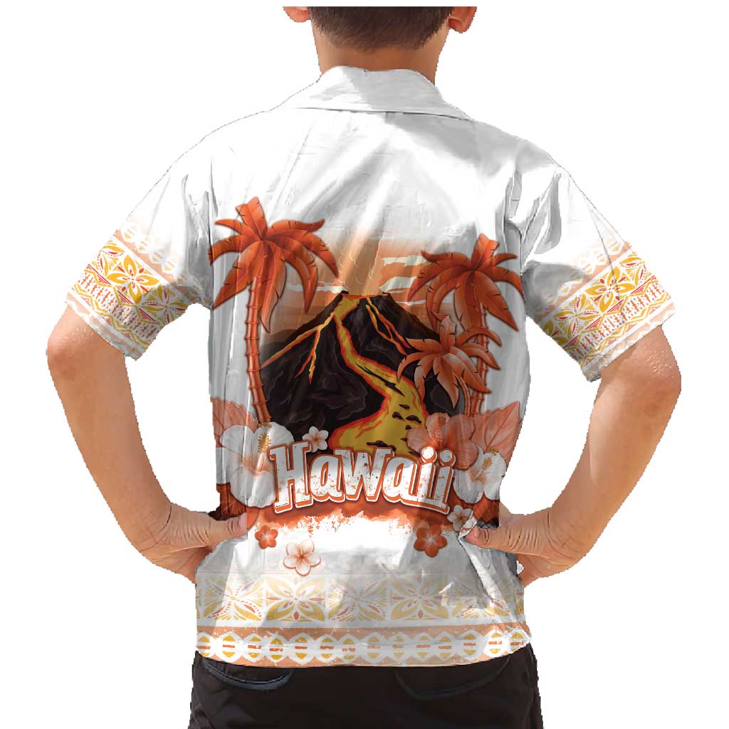 Hawaiian Volcano Lava Flow Family Matching Mermaid Dress and Hawaiian Shirt With Hawaiian Tapa Pattern