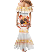 Hawaiian Volcano Lava Flow Family Matching Mermaid Dress and Hawaiian Shirt With Hawaiian Tapa Pattern