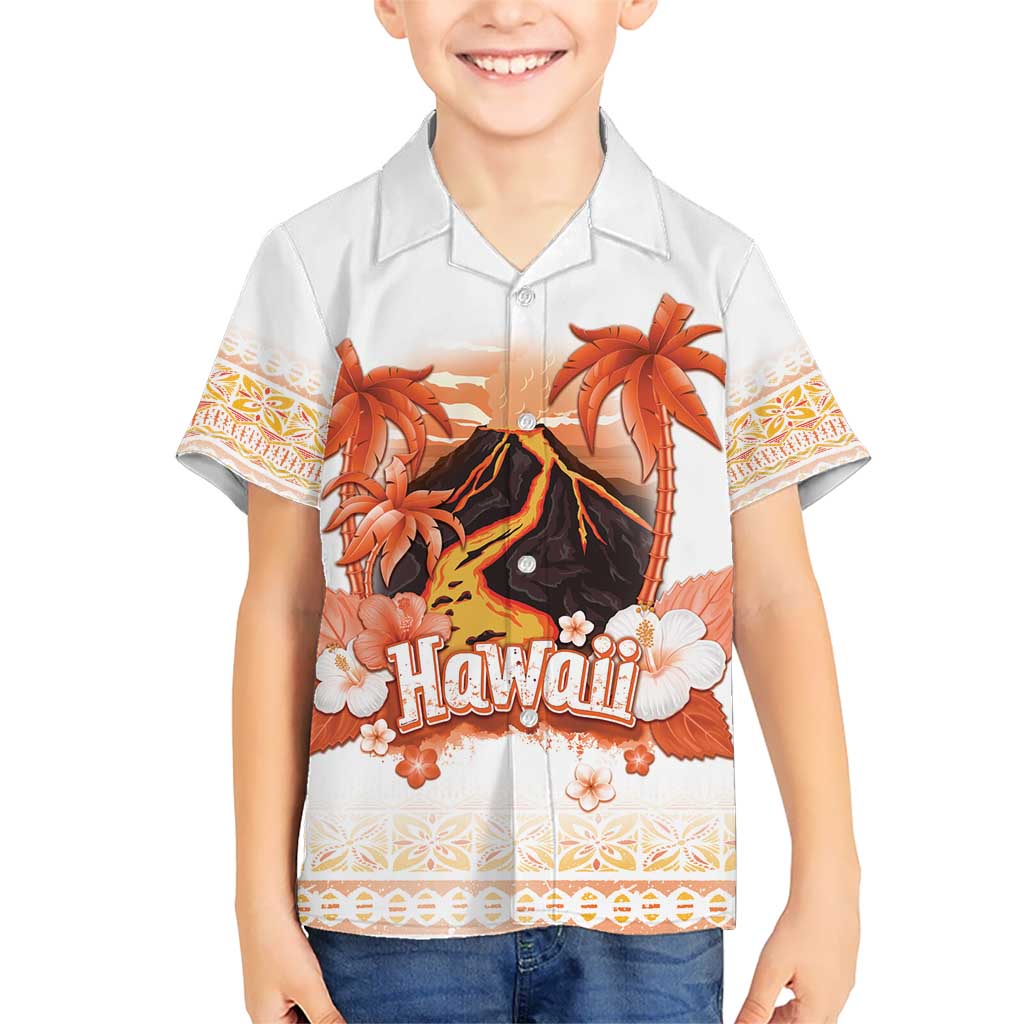Hawaiian Volcano Lava Flow Kid Hawaiian Shirt With Hawaiian Tapa Pattern LT05 Kid Orange - Polynesian Pride