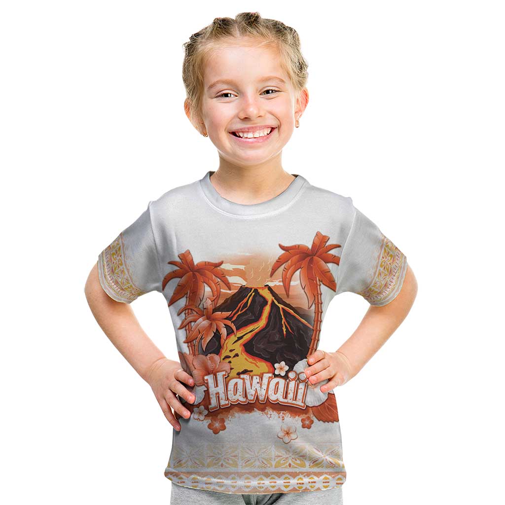 Hawaiian Volcano Lava Flow Kid T Shirt With Hawaiian Tapa Pattern LT05 Orange - Polynesian Pride