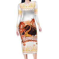 Hawaiian Volcano Lava Flow Long Sleeve Bodycon Dress With Hawaiian Tapa Pattern