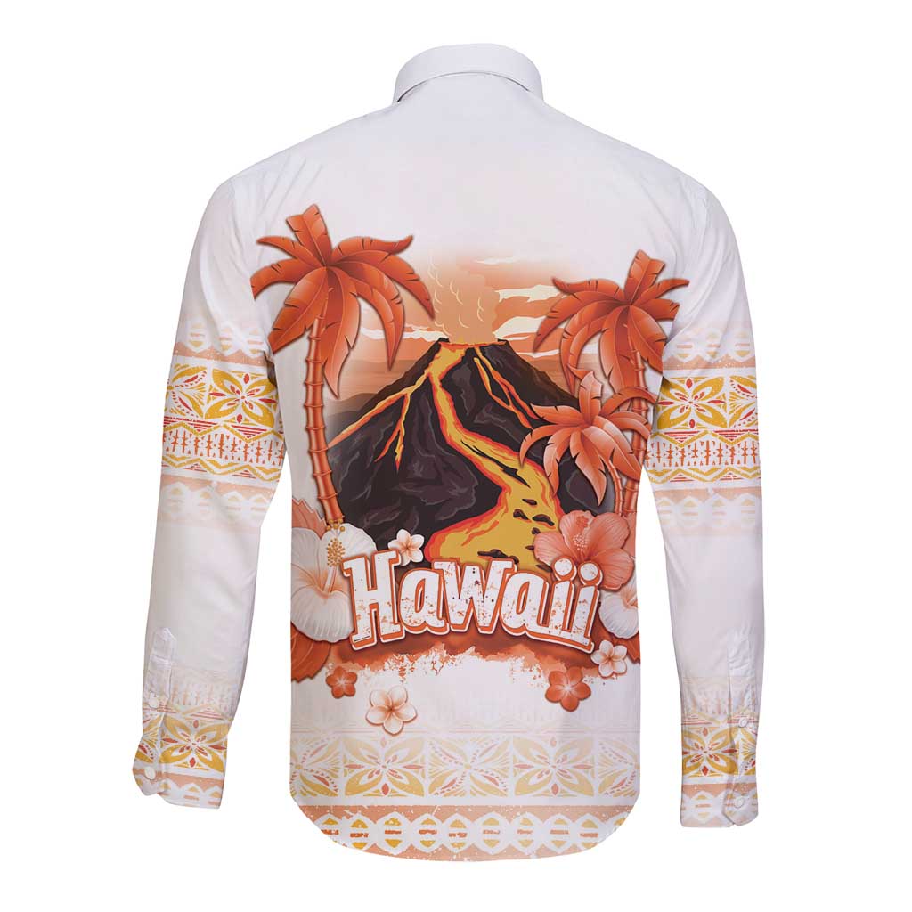 Hawaiian Volcano Lava Flow Long Sleeve Button Shirt With Hawaiian Tapa Pattern