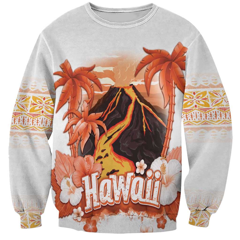Hawaiian Volcano Lava Flow Sweatshirt With Hawaiian Tapa Pattern LT05 Unisex Orange - Polynesian Pride