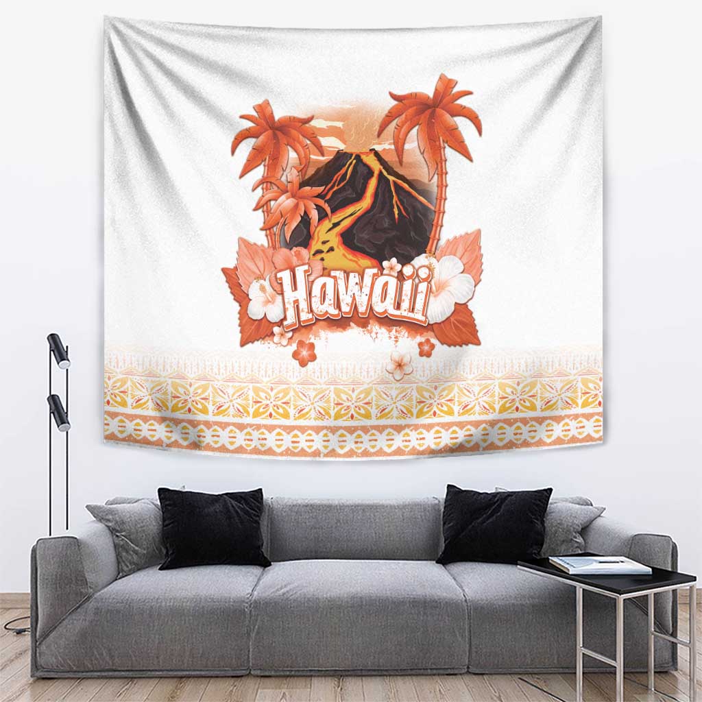 Hawaiian Volcano Lava Flow Tapestry With Hawaiian Tapa Pattern
