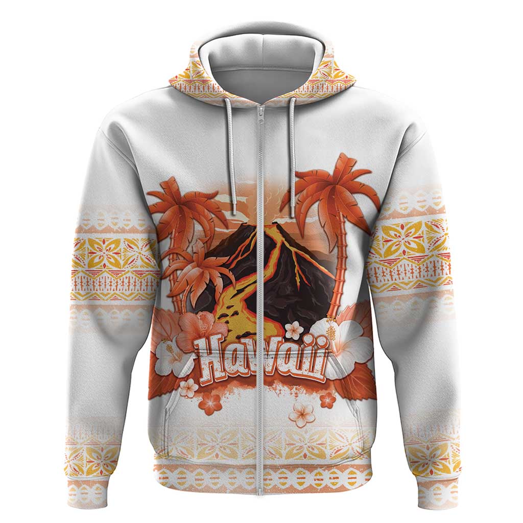 Hawaiian Volcano Lava Flow Zip Hoodie With Hawaiian Tapa Pattern
