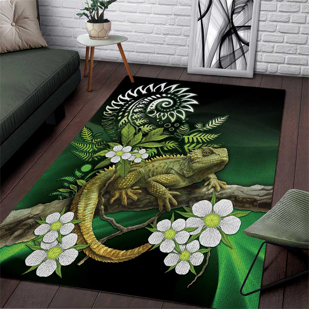 Aotearoa New Zealand Tuatara Area Rug Maori Koru Art