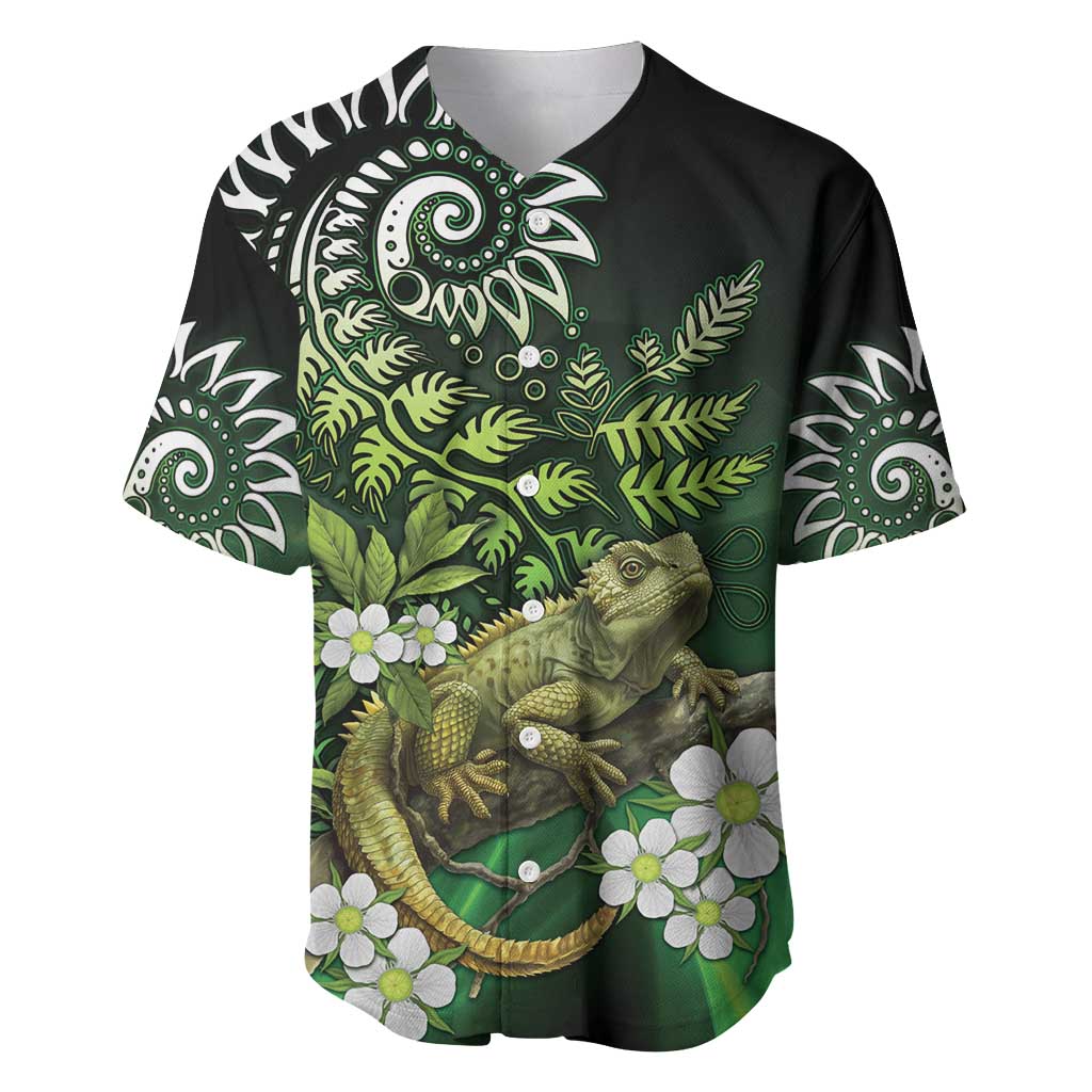Aotearoa New Zealand Tuatara Baseball Jersey Maori Koru Art LT05 Green - Polynesian Pride