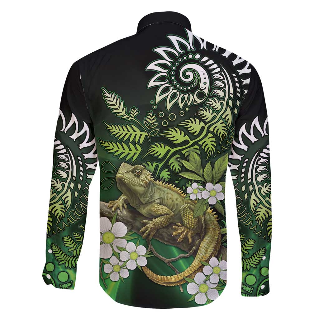 Aotearoa New Zealand Tuatara Family Matching Long Sleeve Bodycon Dress and Hawaiian Shirt Maori Koru Art