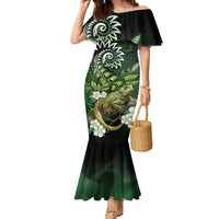 Aotearoa New Zealand Tuatara Family Matching Mermaid Dress and Hawaiian Shirt Maori Koru Art LT05 Mom's Dress Green - Polynesian Pride