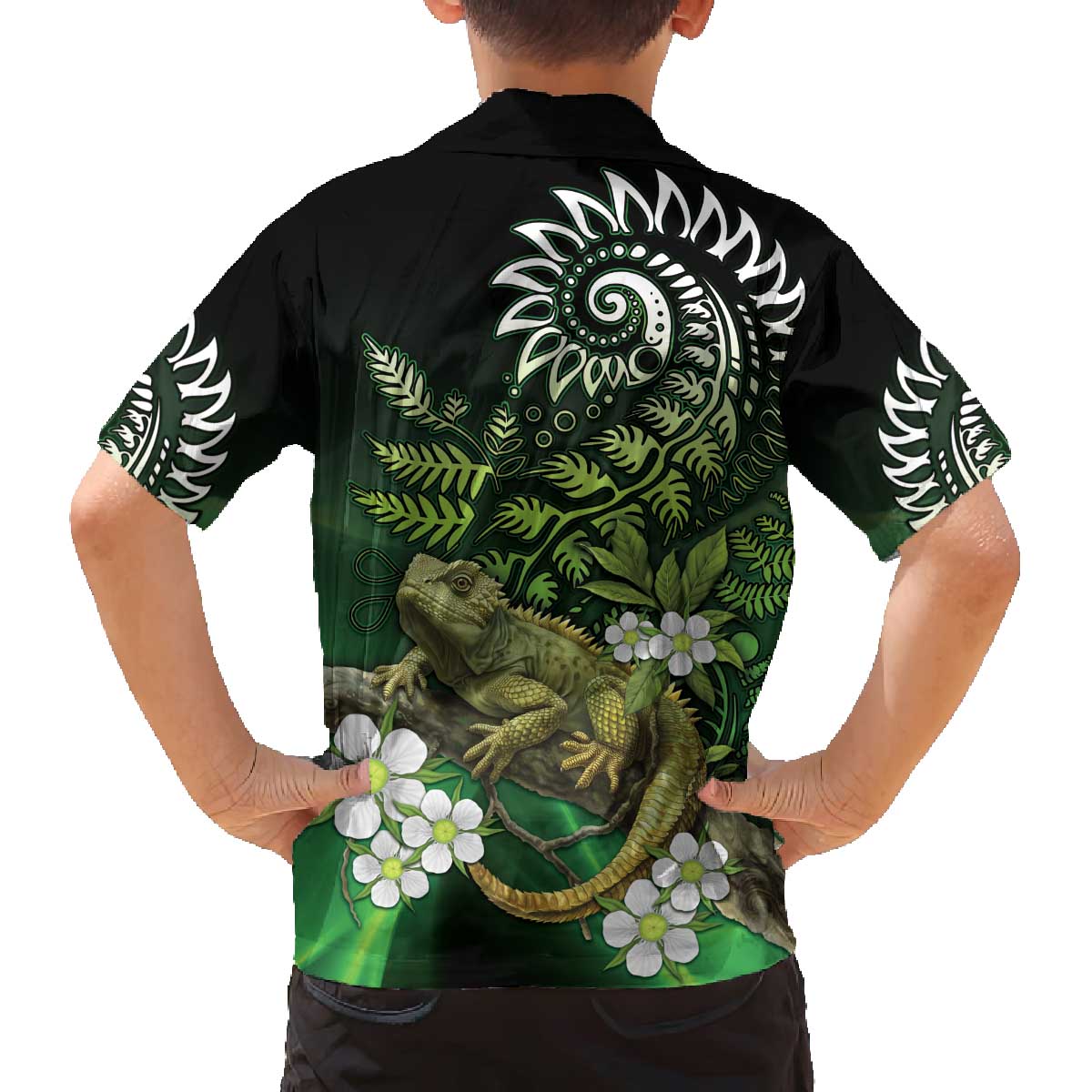 Aotearoa New Zealand Tuatara Family Matching Off Shoulder Short Dress and Hawaiian Shirt Maori Koru Art LT05 - Polynesian Pride
