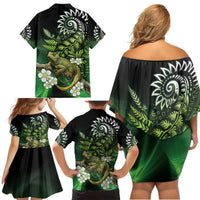 Aotearoa New Zealand Tuatara Family Matching Off Shoulder Short Dress and Hawaiian Shirt Maori Koru Art LT05 - Polynesian Pride