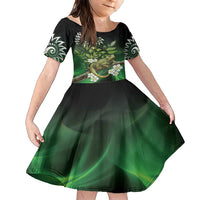 Aotearoa New Zealand Tuatara Family Matching Short Sleeve Bodycon Dress and Hawaiian Shirt Maori Koru Art LT05 Daughter's Dress Green - Polynesian Pride