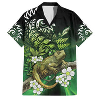 Aotearoa New Zealand Tuatara Family Matching Short Sleeve Bodycon Dress and Hawaiian Shirt Maori Koru Art LT05 Dad's Shirt - Short Sleeve Green - Polynesian Pride