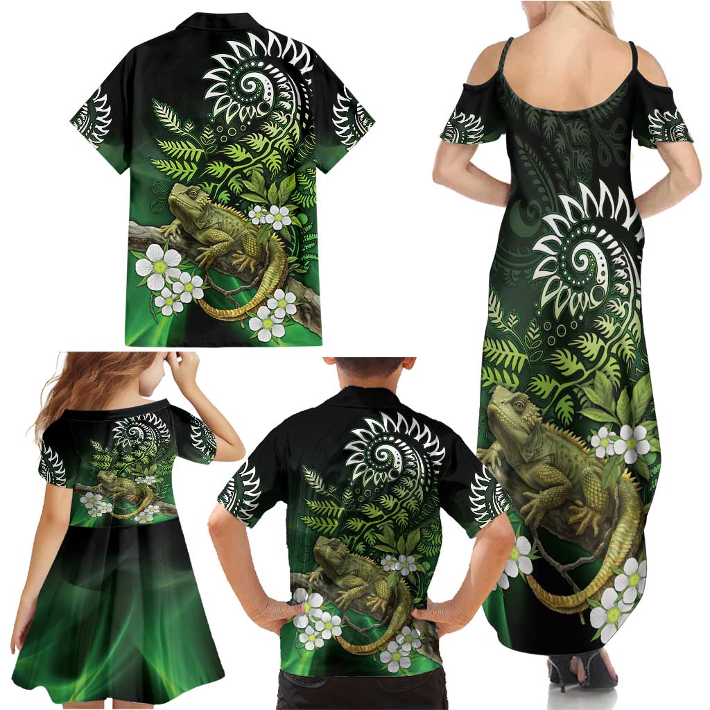 Aotearoa New Zealand Tuatara Family Matching Summer Maxi Dress and Hawaiian Shirt Maori Koru Art LT05 - Polynesian Pride