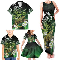 Aotearoa New Zealand Tuatara Family Matching Tank Maxi Dress and Hawaiian Shirt Maori Koru Art LT05 - Polynesian Pride