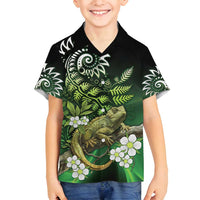 Aotearoa New Zealand Tuatara Family Matching Tank Maxi Dress and Hawaiian Shirt Maori Koru Art LT05 Son's Shirt Green - Polynesian Pride
