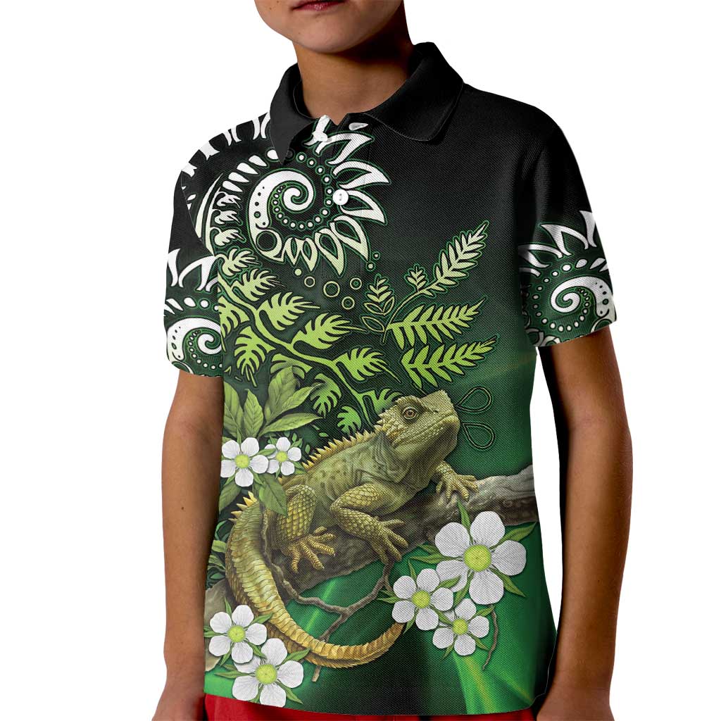 Aotearoa New Zealand Tuatara Kid Polo Shirt Maori Koru Art