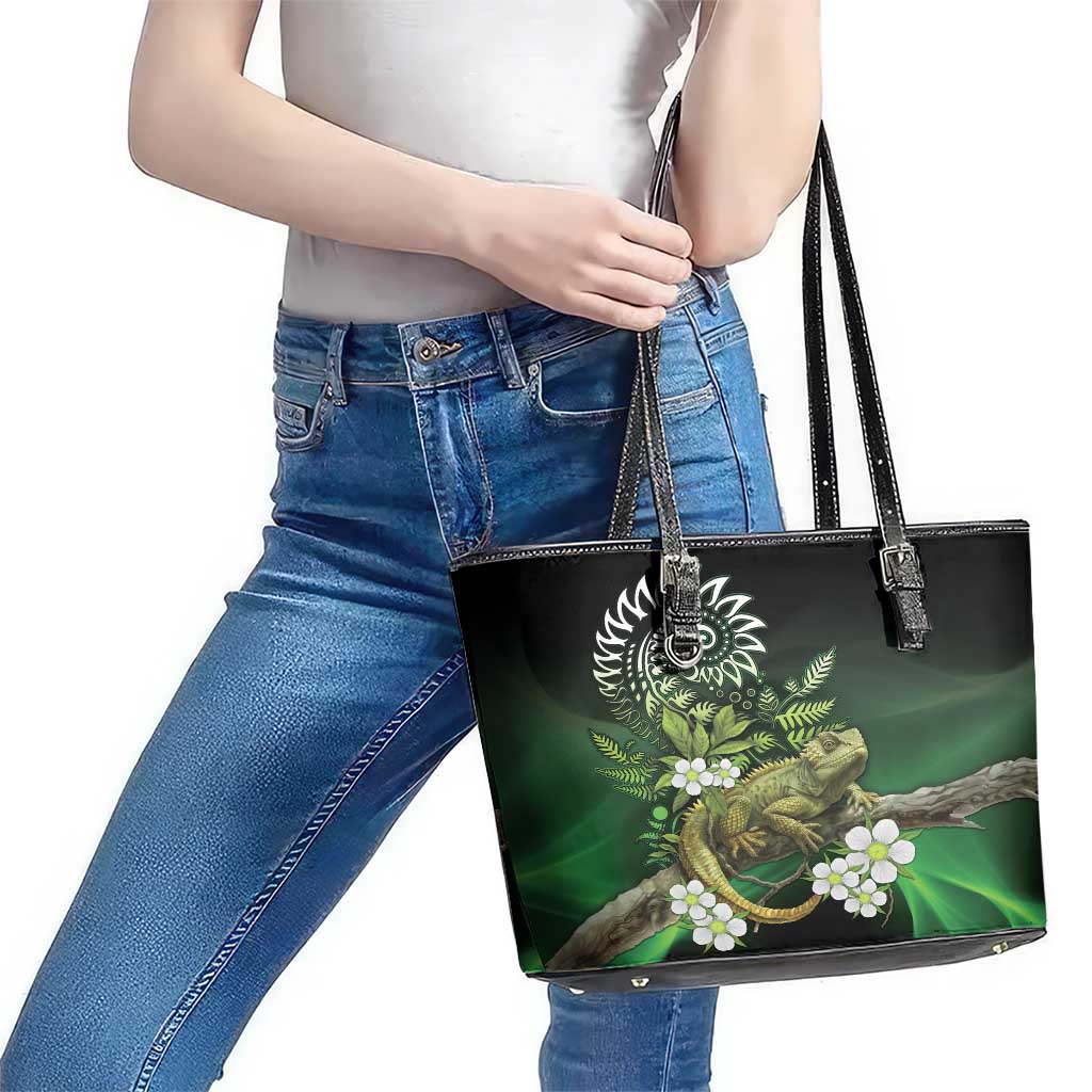 Aotearoa New Zealand Tuatara Leather Tote Bag Maori Koru Art