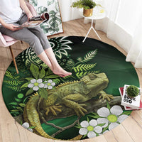 Aotearoa New Zealand Tuatara Round Carpet Maori Koru Art