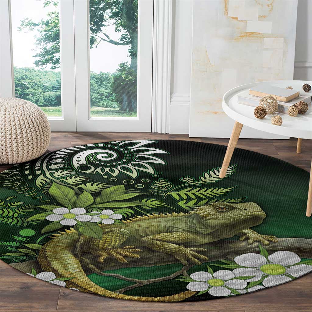Aotearoa New Zealand Tuatara Round Carpet Maori Koru Art