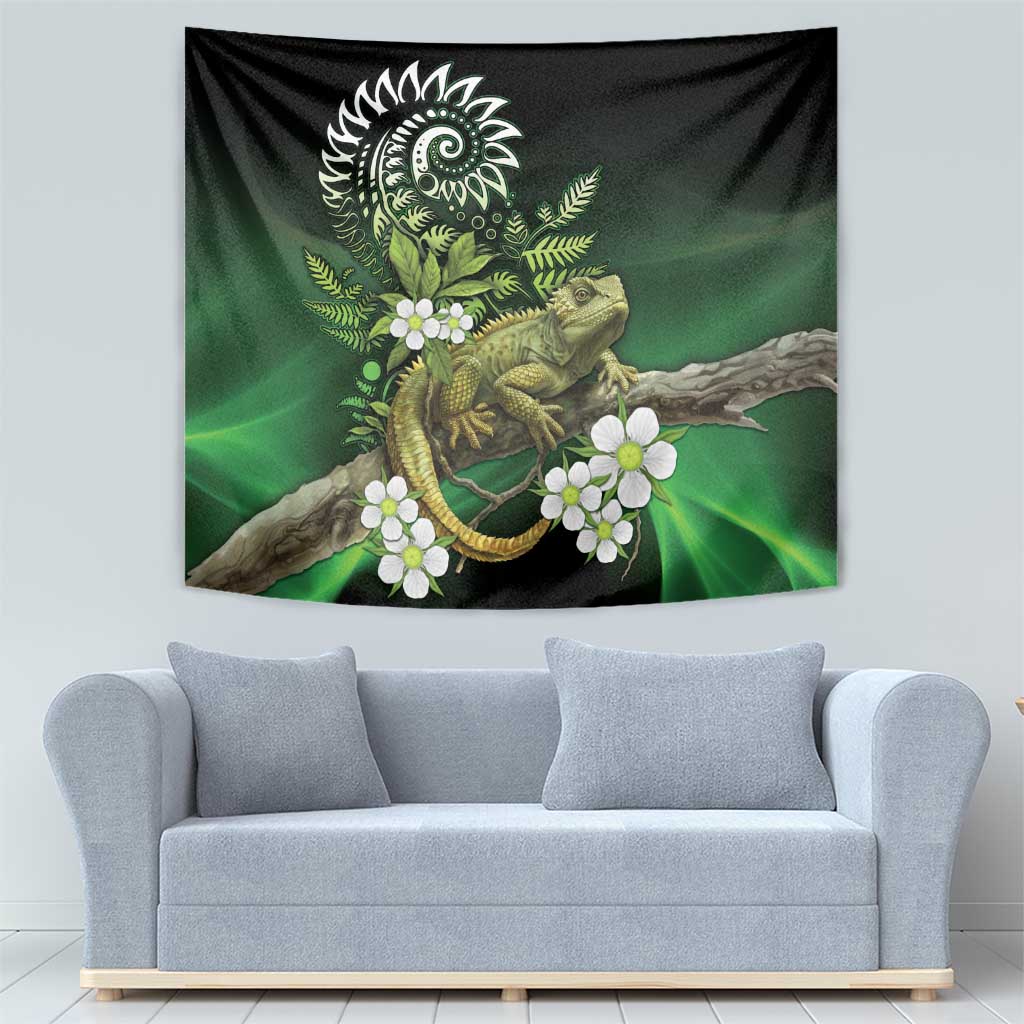 Aotearoa New Zealand Tuatara Tapestry Maori Koru Art