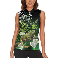 Aotearoa New Zealand Tuatara Women Sleeveless Polo Shirt Maori Koru Art