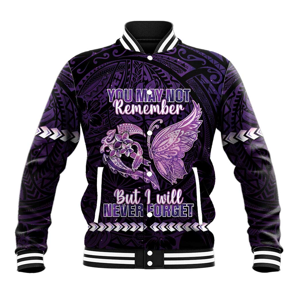 Personalised Alzheimer's Awareness Baseball Jacket You May Not Remember But I Will Never Forget