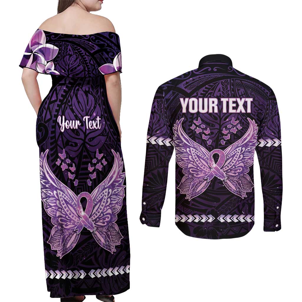 Personalised Alzheimer's Awareness Couples Matching Off Shoulder Maxi Dress and Long Sleeve Button Shirt You May Not Remember But I Will Never Forget