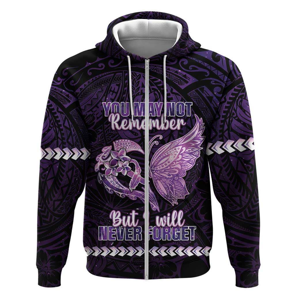 Personalised Alzheimer's Awareness Zip Hoodie You May Not Remember But I Will Never Forget