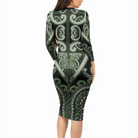Custom Aotearoa Ngati Awa Long Sleeve Bodycon Dress Maori Tribal Pattern LT05 - Polynesian Pride