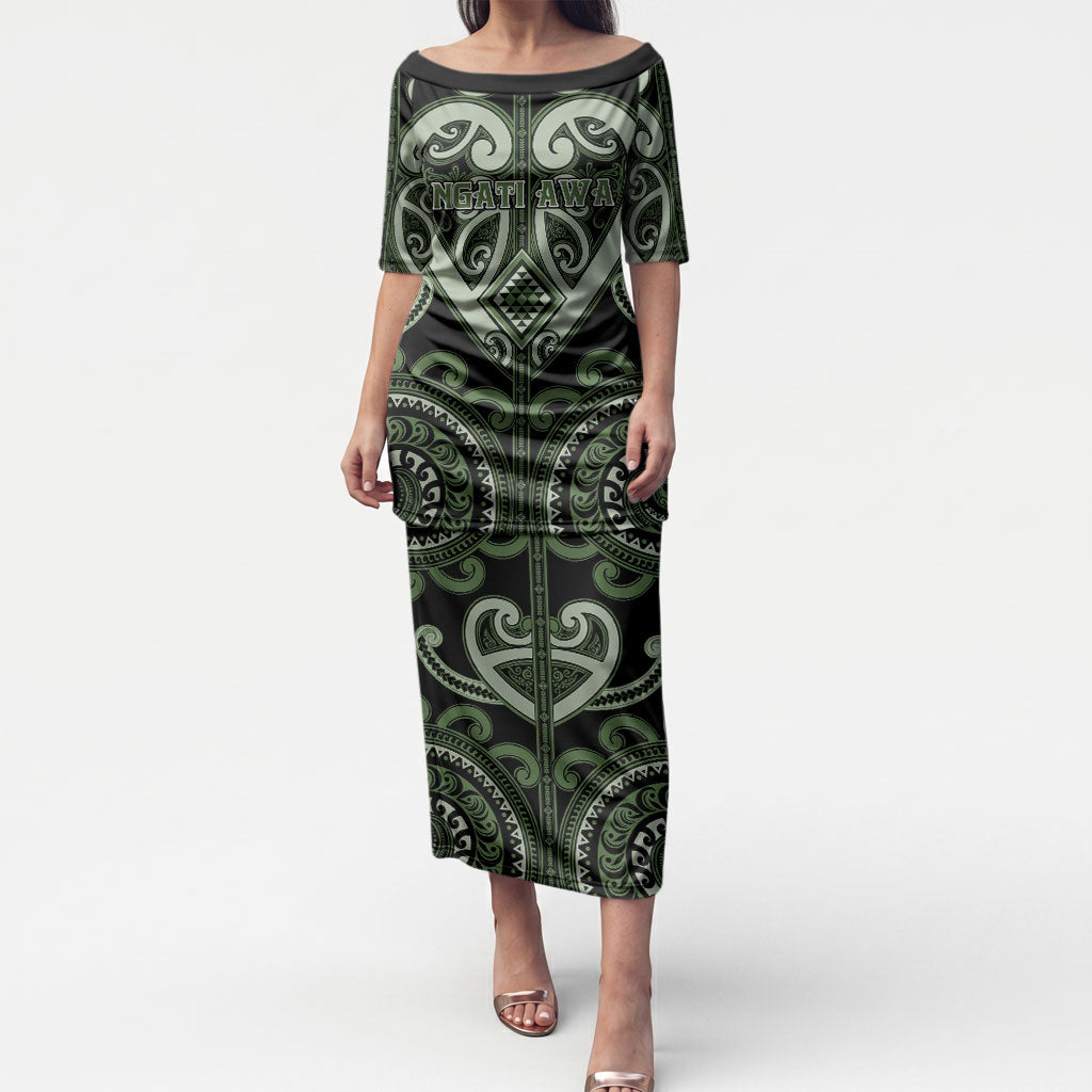 Custom Aotearoa Ngati Awa Puletasi Maori Tribal Pattern LT05 Long Dress Green - Polynesian Pride