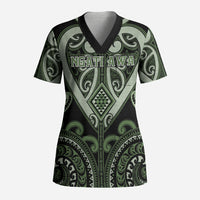 Custom Aotearoa Ngati Awa Scrub Top Maori Tribal Pattern LT05 Adult Green - Polynesian Pride