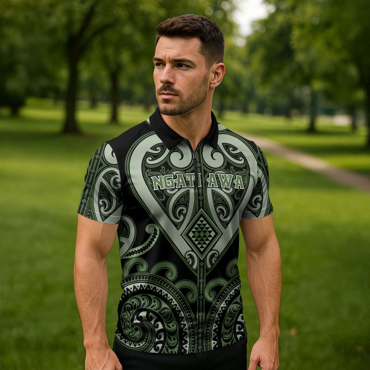 Custom Aotearoa Ngati Awa Zipper Polo Shirt Maori Tribal Pattern LT05 - Polynesian Pride