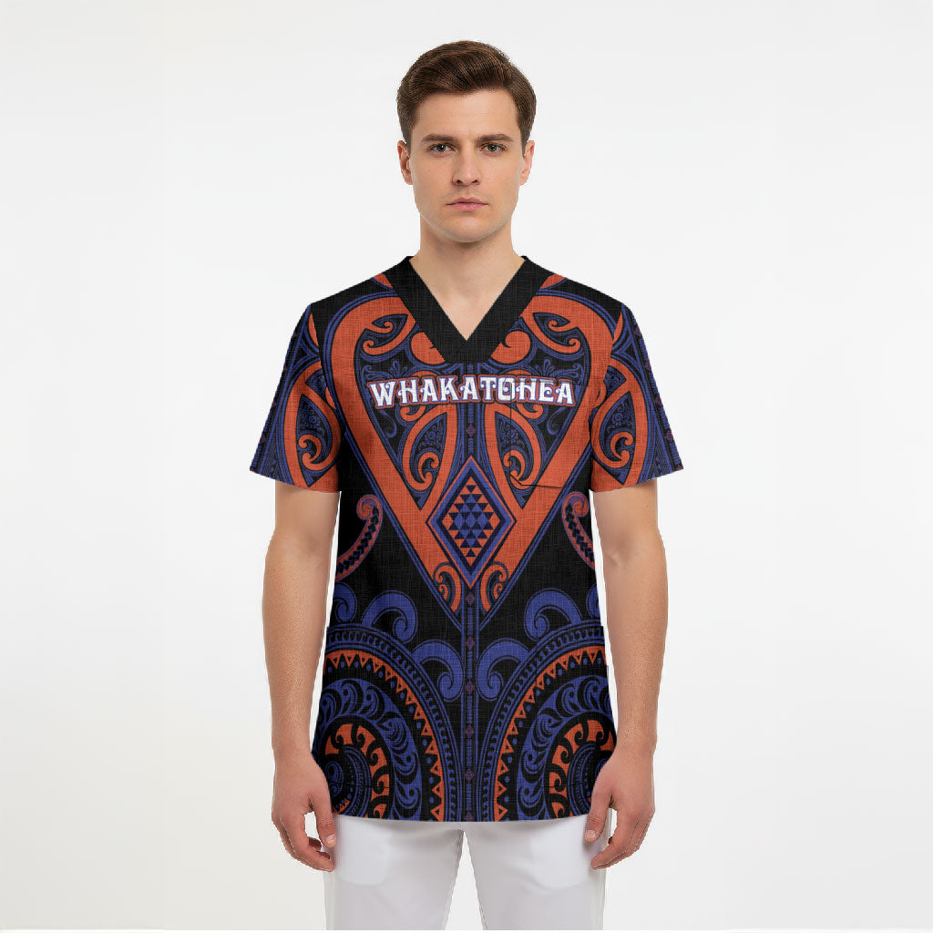 Custom Aotearoa Whakatohea Scrub Top Maori Tribal Pattern LT05 - Polynesian Pride