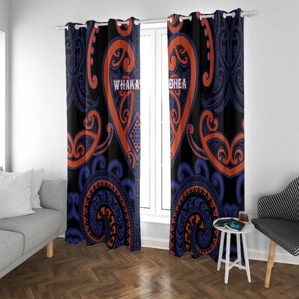 Aotearoa Whakatohea Window Curtain Maori Tribal Pattern LT05 With Grommets Navy - Polynesian Pride