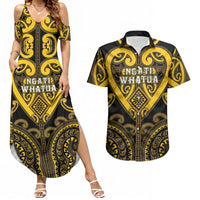 Custom Aotearoa Ngati Whatua Couples Matching Summer Maxi Dress and Hawaiian Shirt Maori Tribal Pattern LT05 Yellow - Polynesian Pride